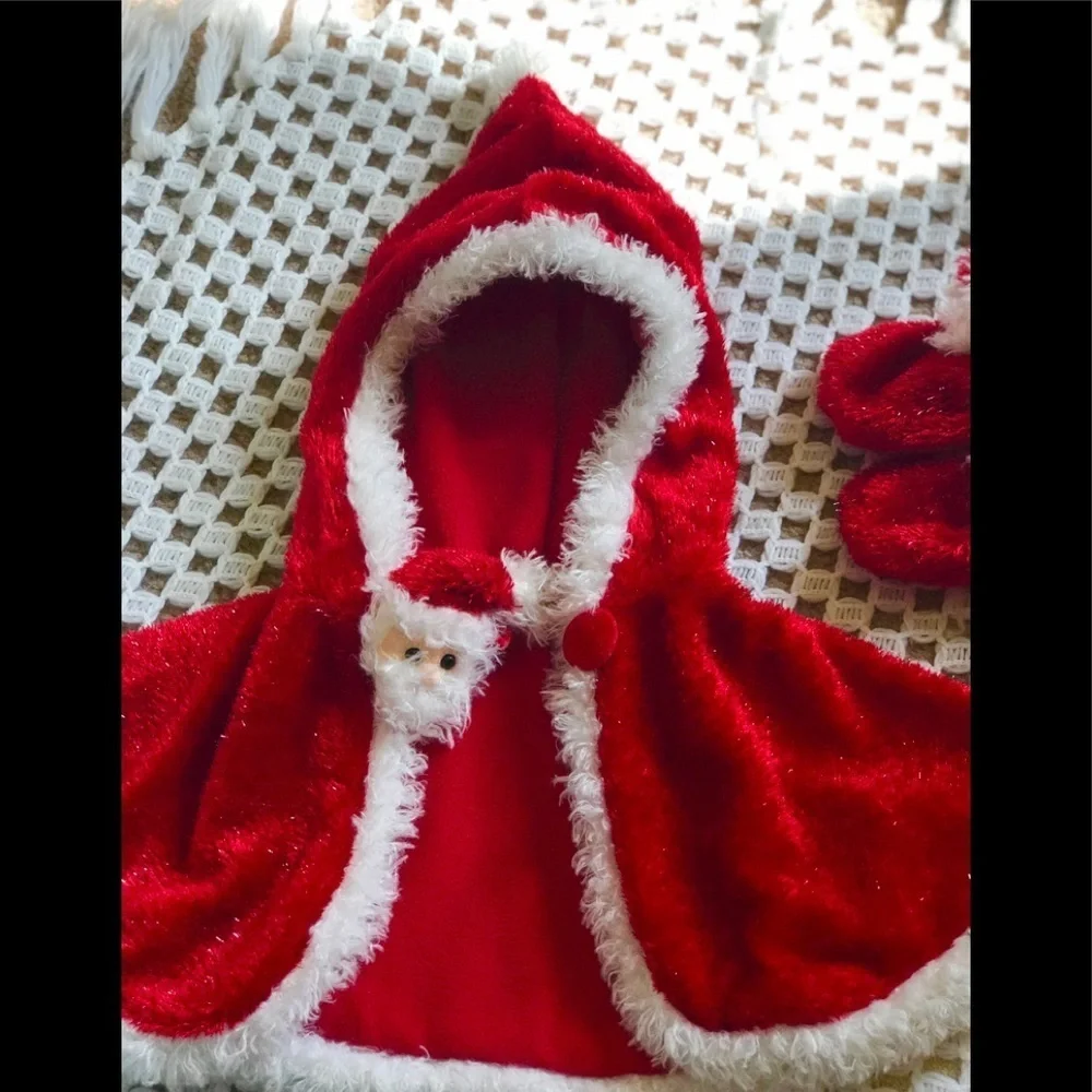 Rare Toddler Santa Clause Hoodie Cape and Mittens Set